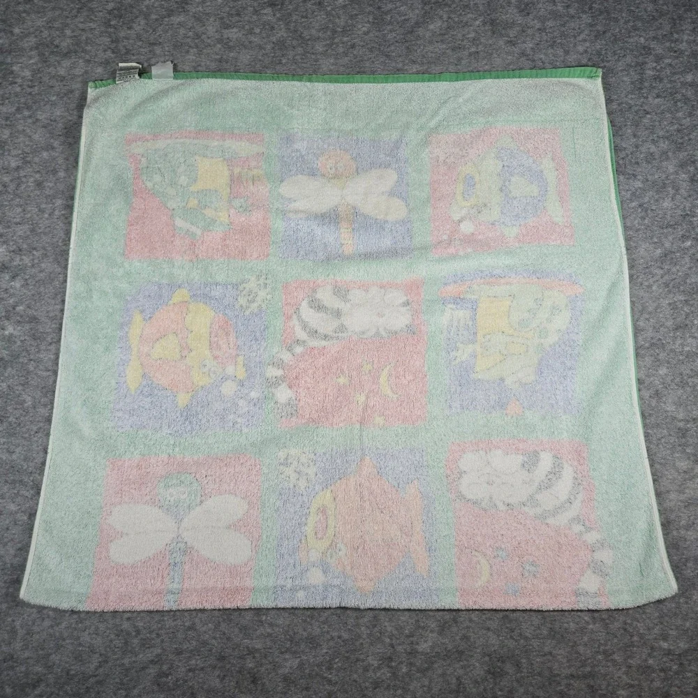 VTG 90s Davidson Cotton Company Unisex Green Animal Grid Whimsical Baby Towel OS